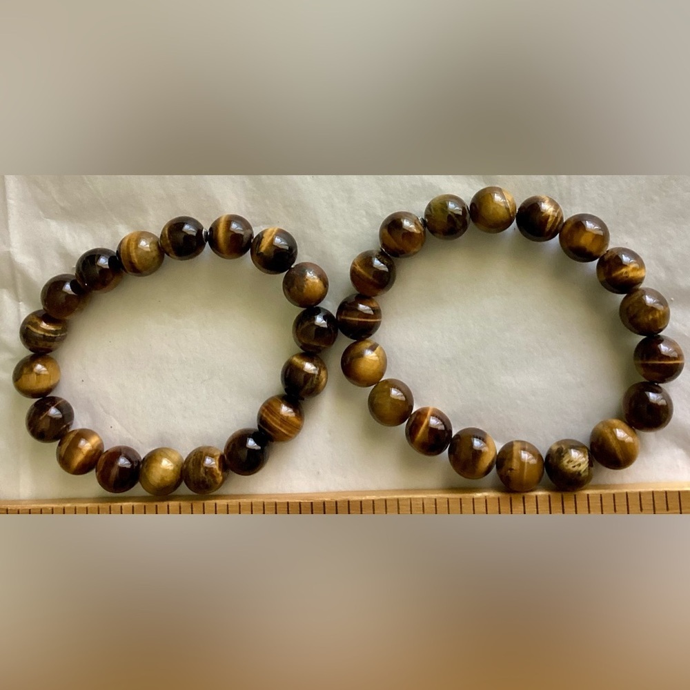 New! Pair Set 2 Large Tiger Eye Bracelets 8.3+ mm - Picture 2 of 5